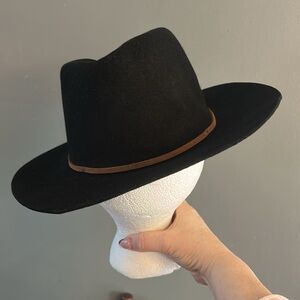 BRIXTON Black 100% wool Hat with Brown Band. Like new!